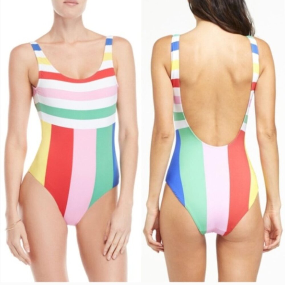 Onia One Piece Swimsuit XL New Women Striped Bathing Suit Rainbow colorful Kelly - Picture 2 of 11